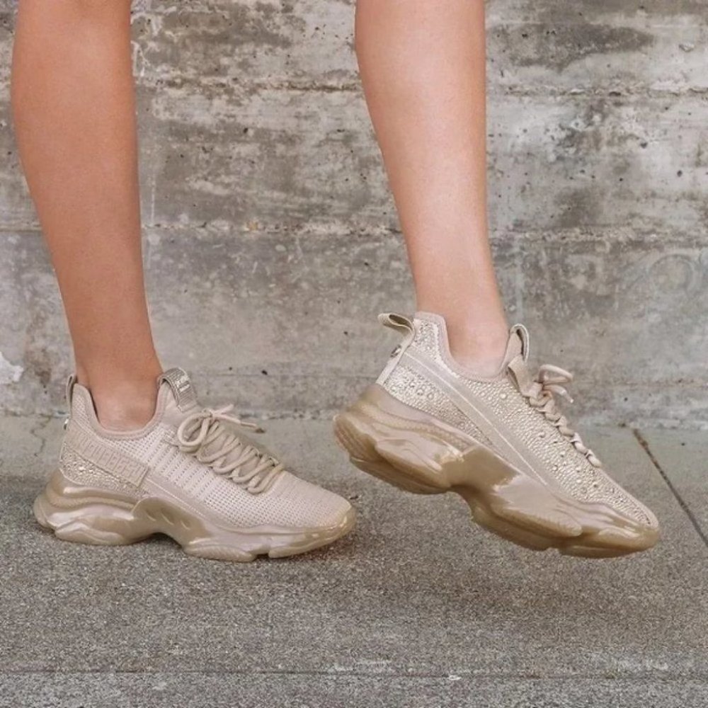 Steve Madden Maxima Rhinestone Crystal Tan Blush Sneakers Shoes Runners Sz  7.5 - Picture 2 of 10